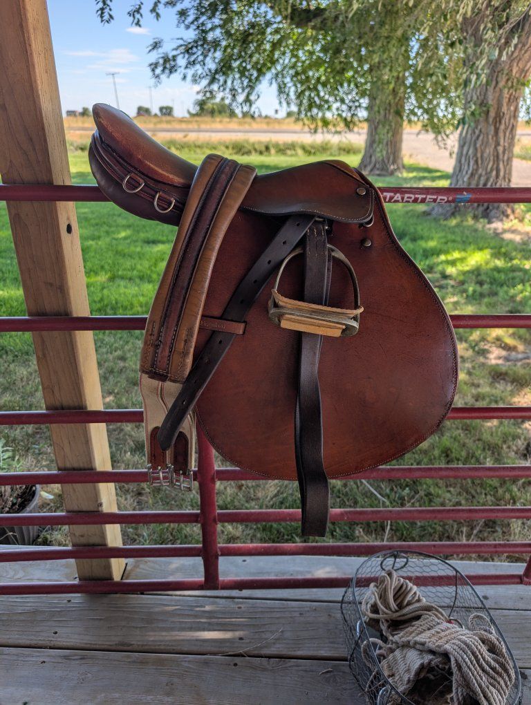 Kingston all purpose English Horse Saddle - Brown Leather with Stirrups & Girth