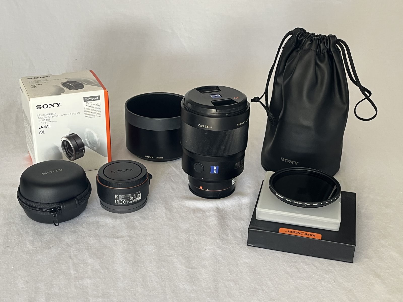 Sony Zeiss Sonnar T* 135mm f/1.8 ZA AF A-Mount Lens + Sony LA-EA5 E Mount Adapter - Plus Extras