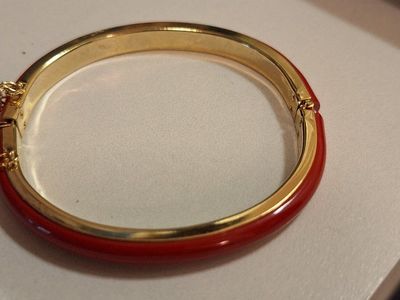 Gold-tone Red Enamel Hinge Bangle Bracelet Fashion Jewelry
