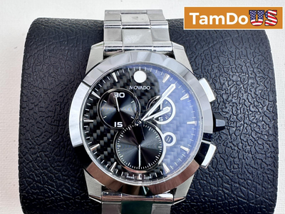 Movado $2495 Vizio Chronograph Men’s Watch, 45mm Carbon Fiber Dial