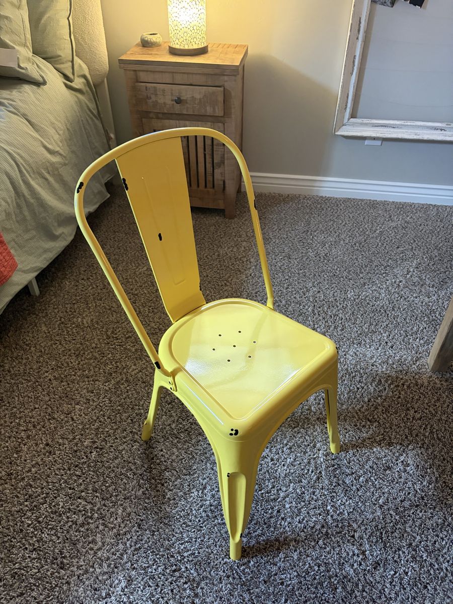 Bright Yellow Metal Dining Chair Industrial Style