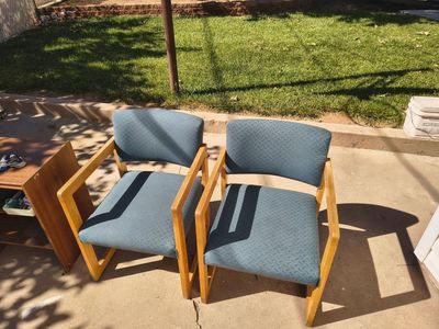 Pair of Green Upholstered Armchairs - Wood Frame Accent Chairs