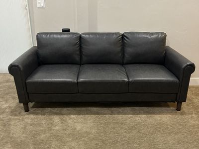 Modern Gray Faux Leather 3-Seater Sofa & Sectional couch with Chaise, Good Condition