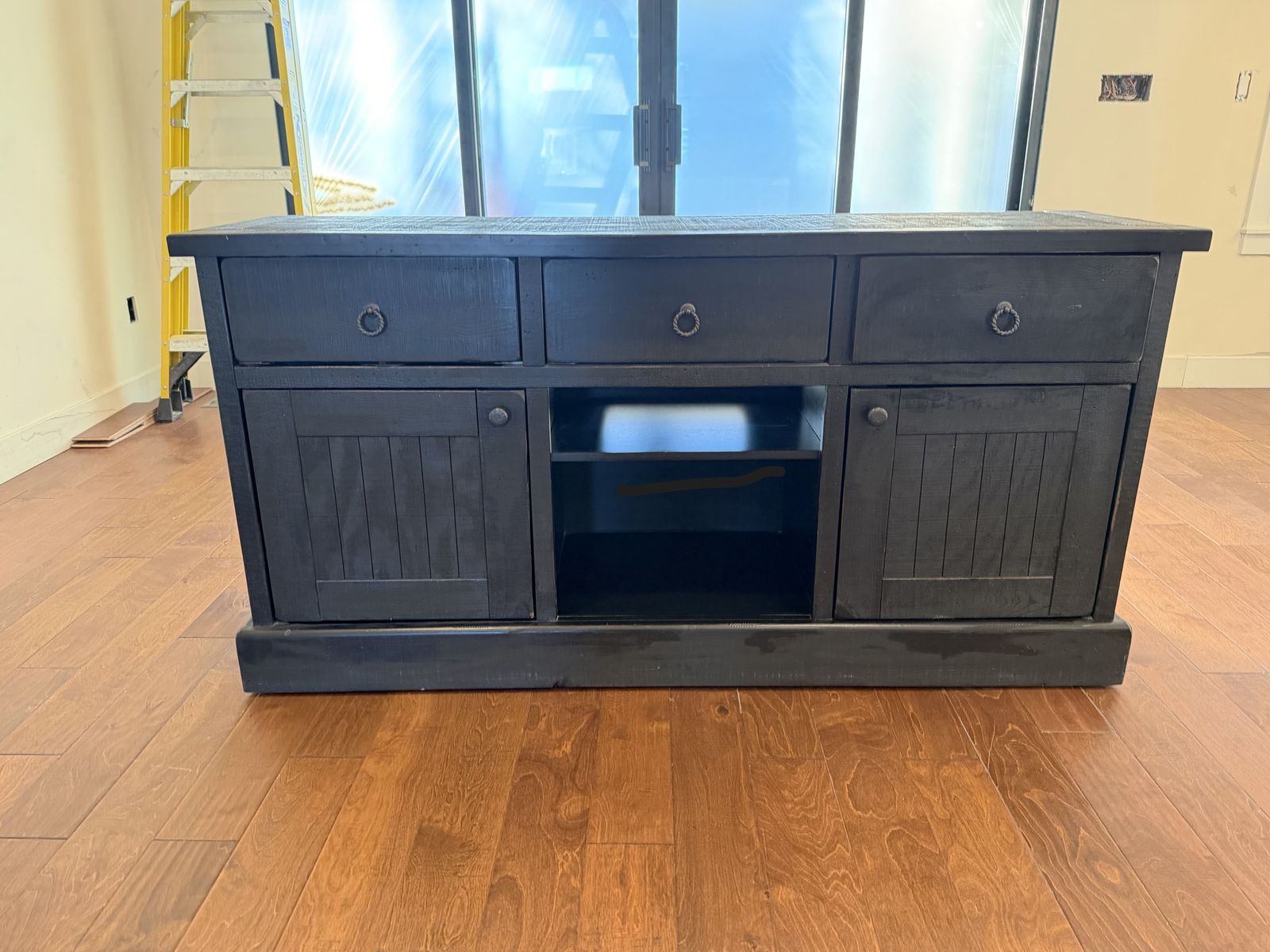 Black Solid Wood TV Console / Entertainment Center – Farmhouse Mission Style