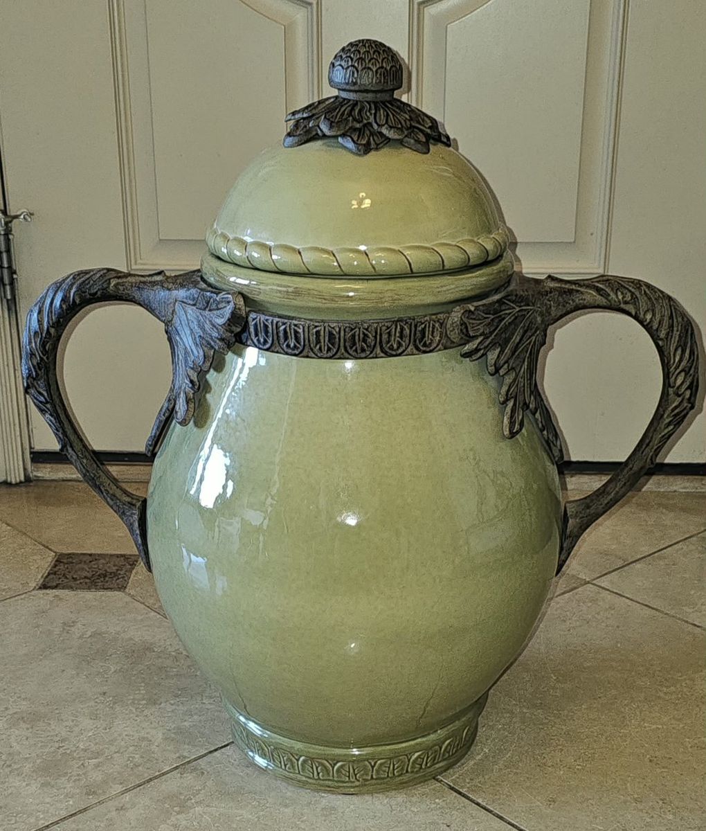 Urn Vase Porcelain and Cast Iron 24"Tx22"W