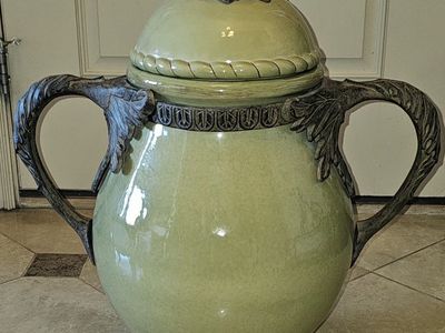 Urn Vase Porcelain and Cast Iron 24"Tx22"W