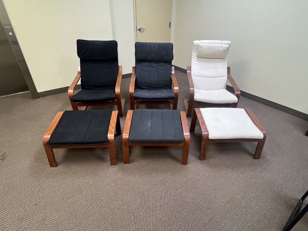 3 IKEA Poang Chairs w/ottomans