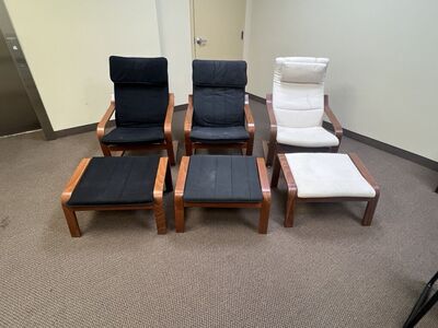 3 IKEA Poang Chairs w/ottomans