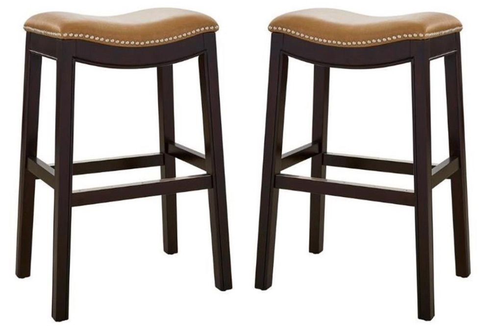 Two Nailhead Trim , Leather Barstools Matching Run