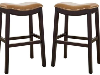 Two Nailhead Trim , Leather Barstools Matching Run