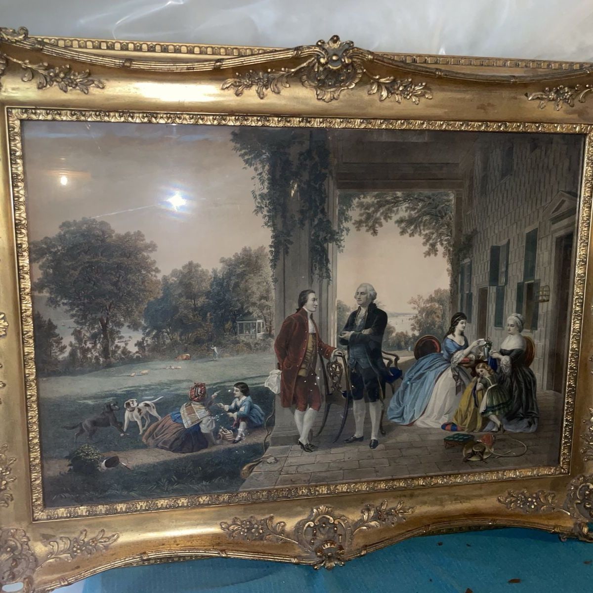 “The Home Of Washington” hand colored engraving