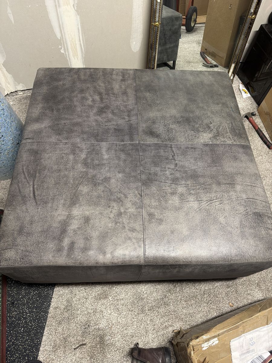 Large Gray Faux Leather Ottoman Square Tufted Coffee Table Footrest