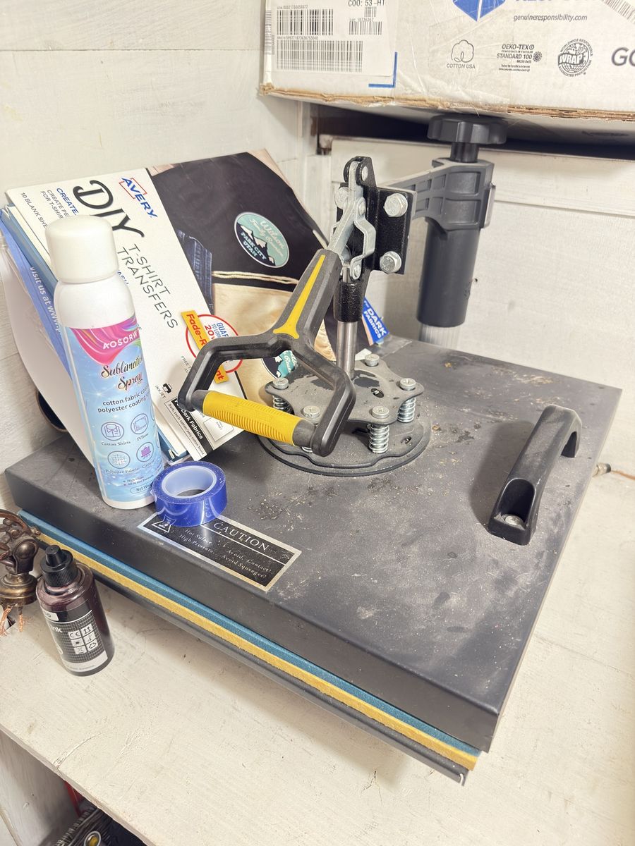 Used Epson EcoTank ET-2800 Wireless Color Printer, with shirt press, hat and mug press, with supplies