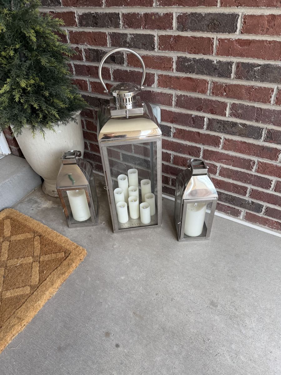 (3) Decorative Metal-&-Glass Large Scale Floor Lanterns