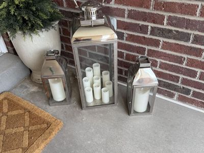 (3) Decorative Metal-&-Glass Large Scale Floor Lanterns
