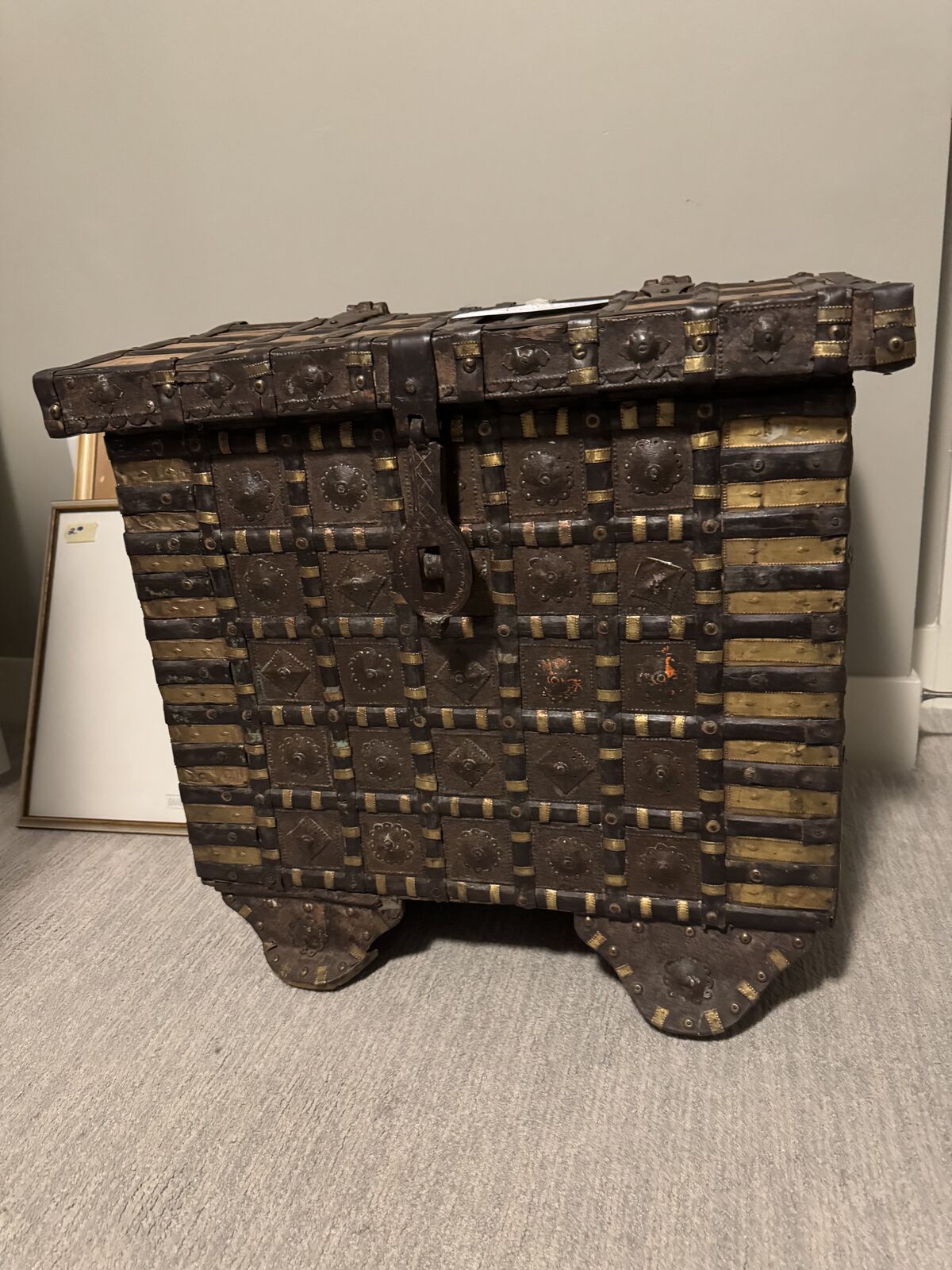 19th Century Iron Strapped Rajasthan or Moroccan Dowry Chest on Wheels PRICED to SELL