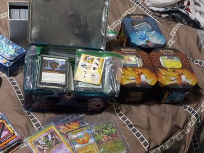 Pokemon TCG Card Lot with Tins, Deck Boxes, & Sleeved Cards