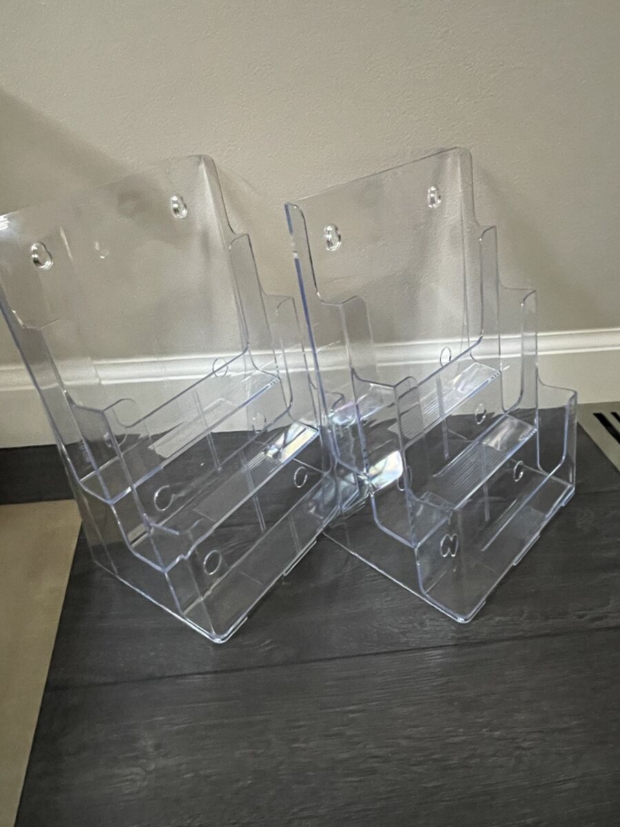 Two NEW 3 Tier Acrylic Holders for 8.5"x11" Brochures / Magazine Displays