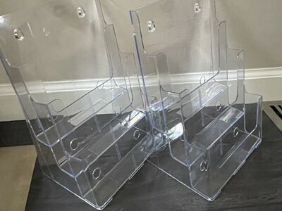 Two NEW 3 Tier Acrylic Holders for 8.5"x11" Brochures / Magazine Displays
