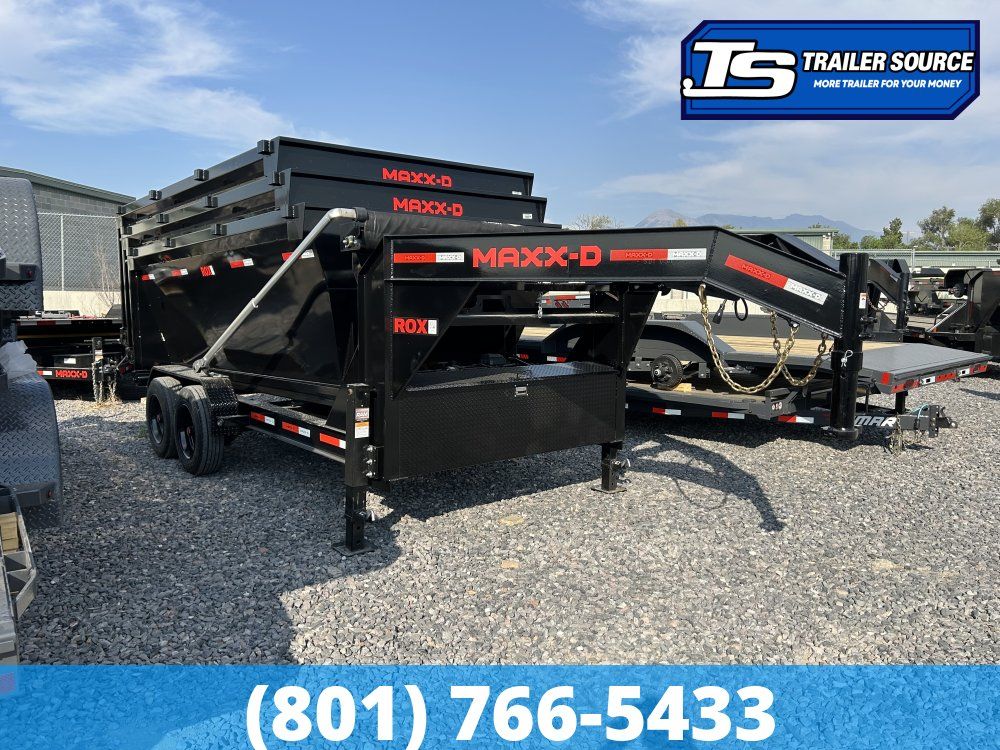 Maxx-D ROX Gooseneck 7x14 ft Roll Off Trailer 17.5K GVWR Electric Tarp