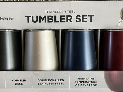 Rabbit Stainless Steel Tumbler Set - 4 Double-Walled Tumblers with Lids, Non-Slip Base