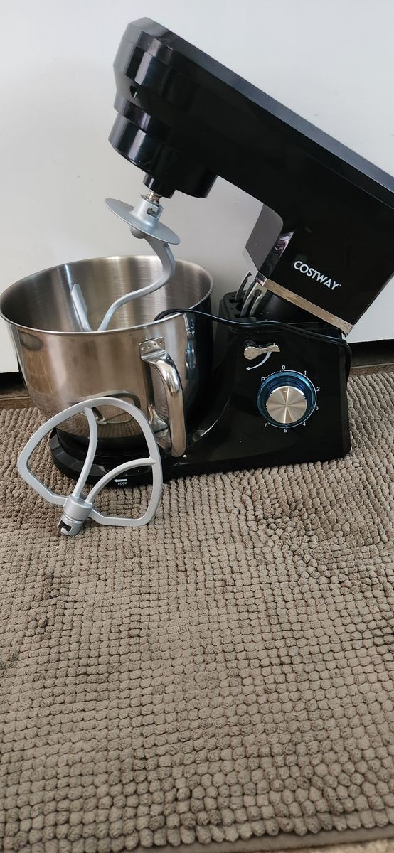 black Costway Stand Mixer featuring a stainless steel mixing bowl and interchangeable attachments