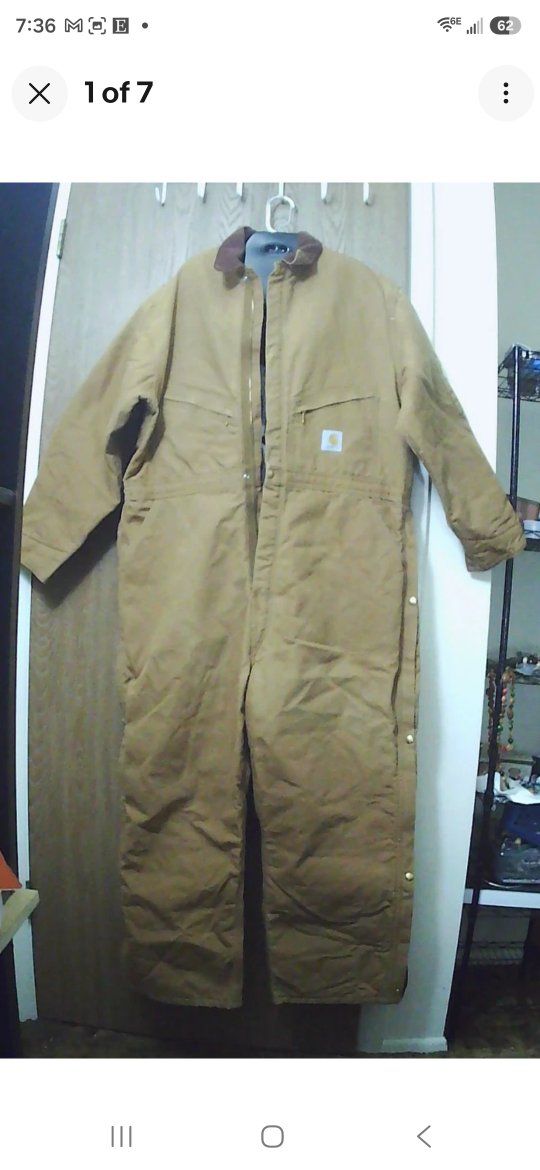 Carhartt 996QZS Quilt Lined Insulated Winter Duck Coveralls USA Made 50 Short