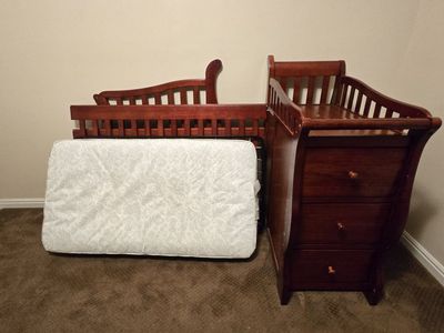 Cherry Wooden Baby Crib and Changing Table Combo Set with Mattress