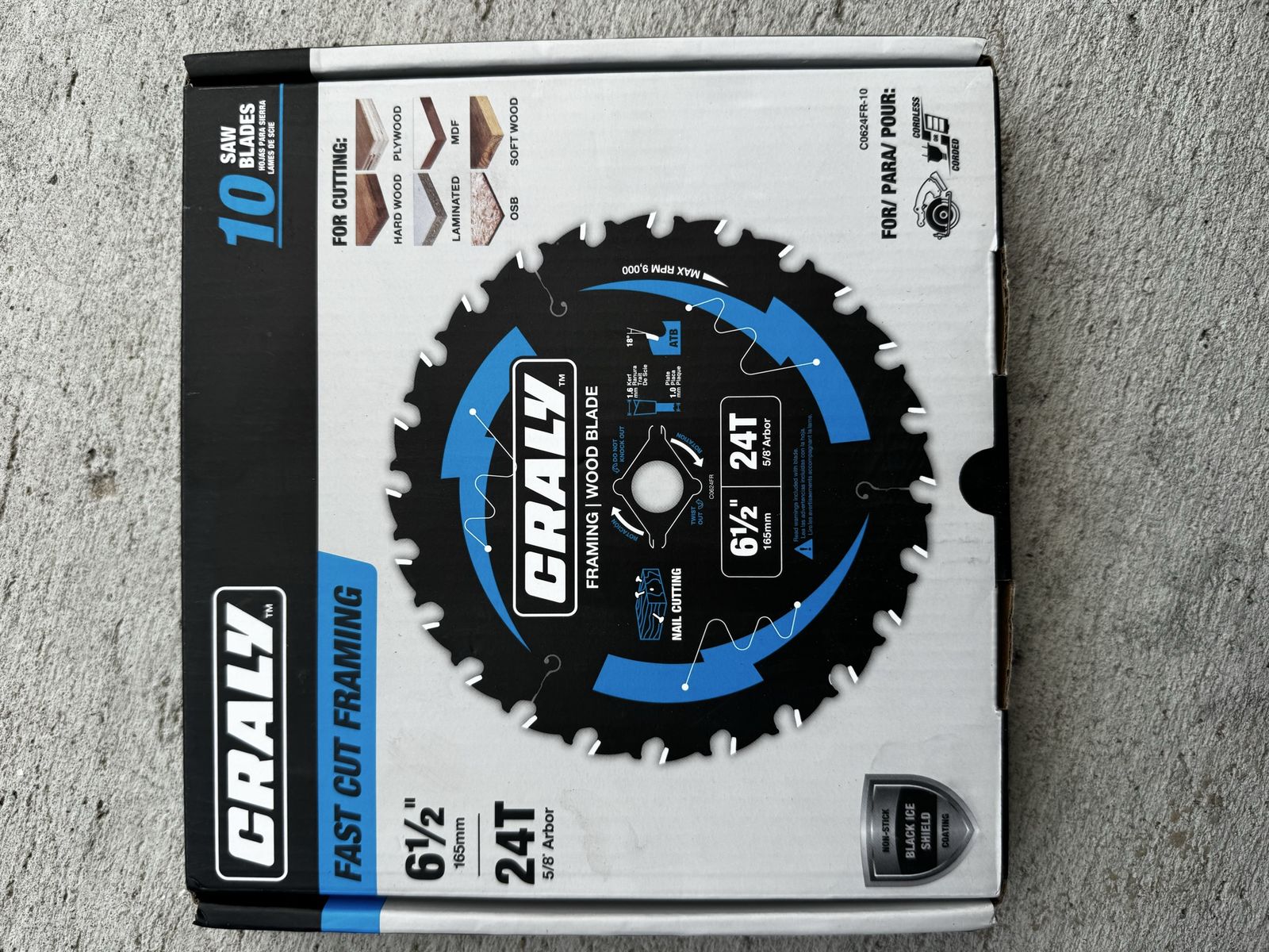 Craly 6.5" 24T Framing Wood Saw Blade - Fast Cut with Black Ice Shield Coating for Corded/Cordless Saws