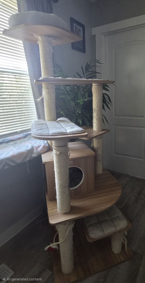Multi-Level Wood Cat Tree Tower with Sisal Scratching Posts & Condo
