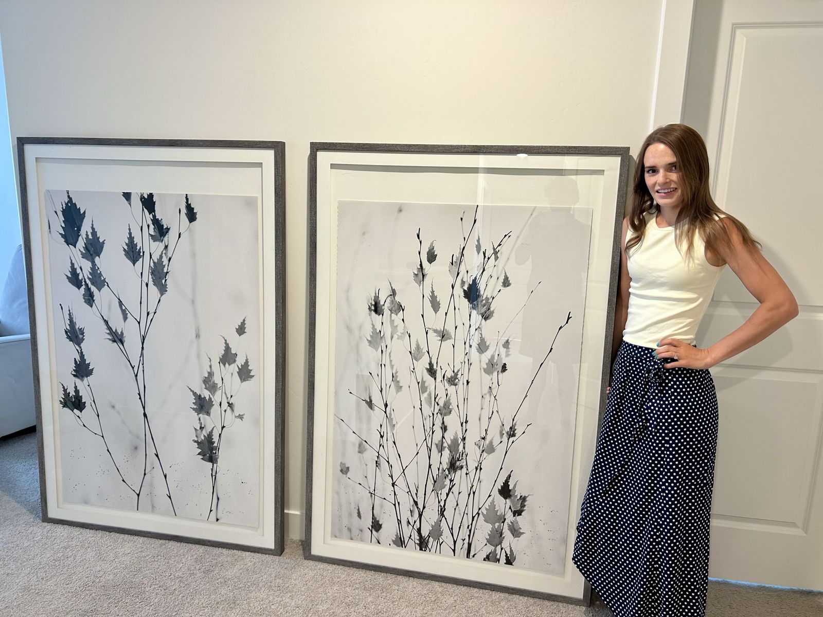 Extra large framed art. Pair of Large Framed Botanical Wall Art Prints - Black & White