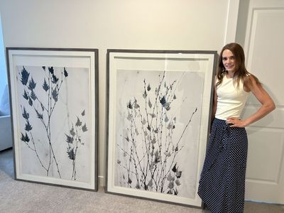 Extra large framed art. Pair of Large Framed Botanical Wall Art Prints - Black & White
