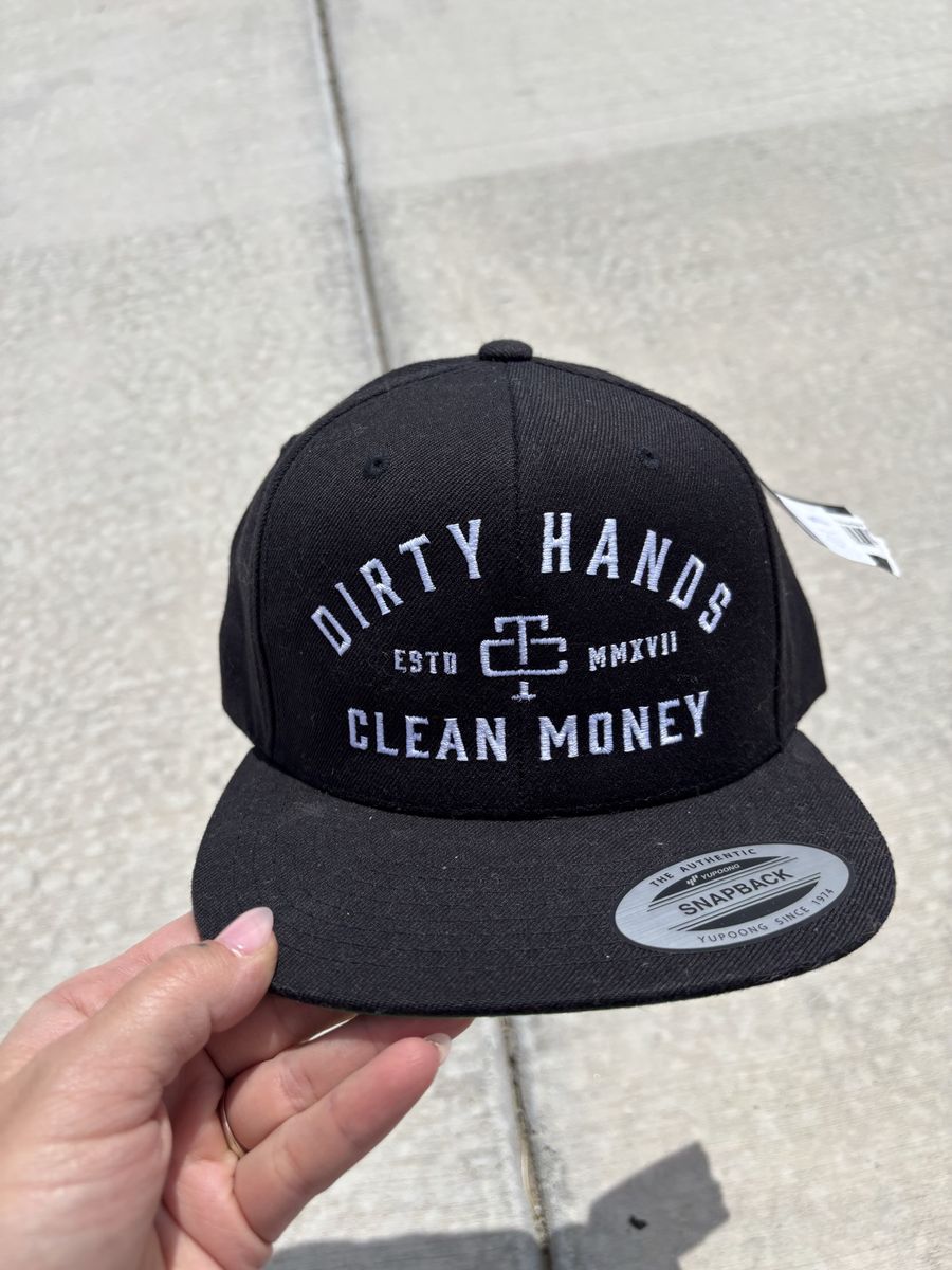 Dirty Hands Clean Money Black Snapback Cap