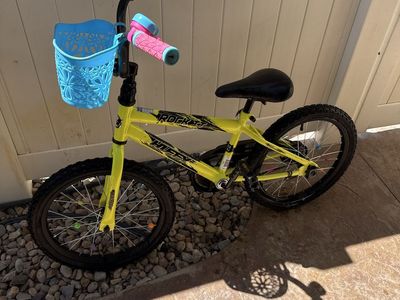 Huffy Rock It Kids' Bike, Neon Yellow, 18-inch Wheels, with Basket