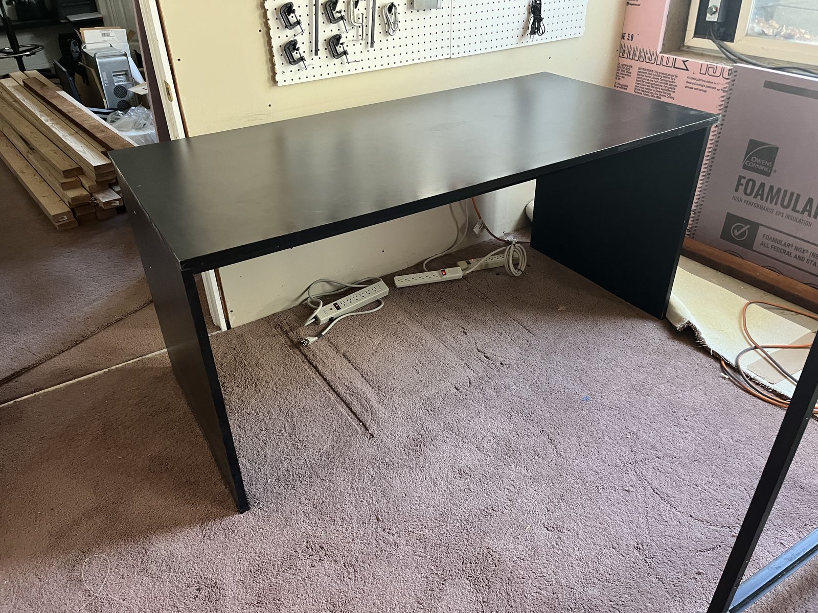 Black Large Desk - 62.25" wide x 29.5" deep x 28.75" tall, flat pack easy to move
