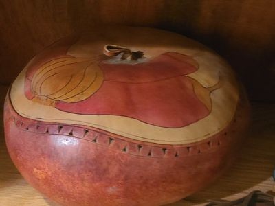 Handcrafted Painted Gourd Basket with Lid