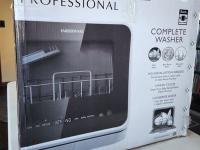 New Farberware Countertop Dishwasher FDW05ASBWHA No install. Small kitchen, RV, Boat. pressure wash, steam, drying, glass view