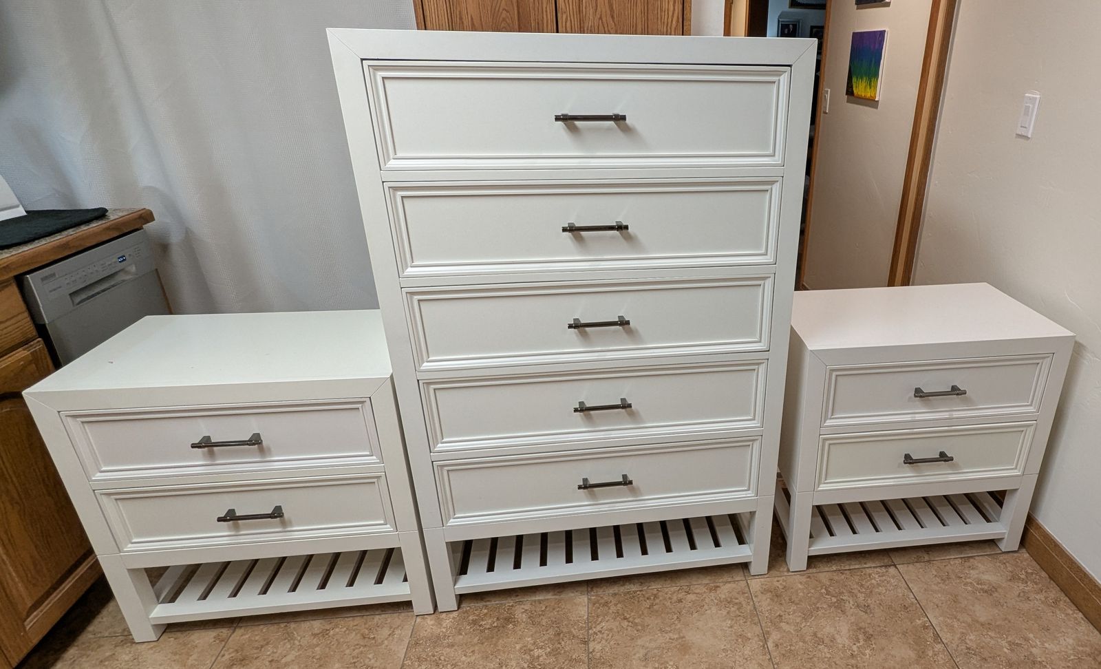 White Bedroom Furniture Set - Tall Dresser and Two Nightstands - NOT IKEA
