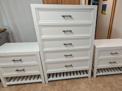 White Bedroom Furniture Set - Tall Dresser and Two Nightstands - NOT IKEA