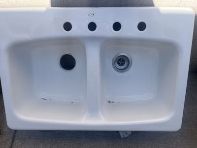 Kohler White Enameled Cast Iron Double-Bowl Kitchen Sink - Drop-In
