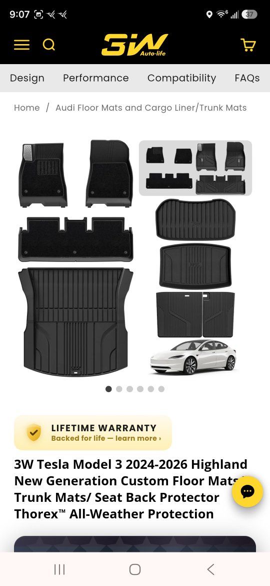Tesla Model 3 (2024-2025) All-Weather TPE Floor, Frunk, Trunk & Seat Back Mats