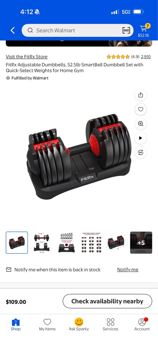 FitRx SmartBell 52.5lb Adjustable Dumbbell Set - Quick-Select Weights for Home Gym