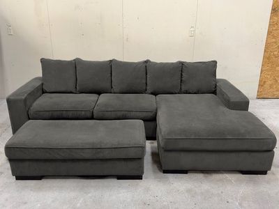 FREE DELIVERY - Corduroy Brown/Gray Sectional Couch & Ottoman