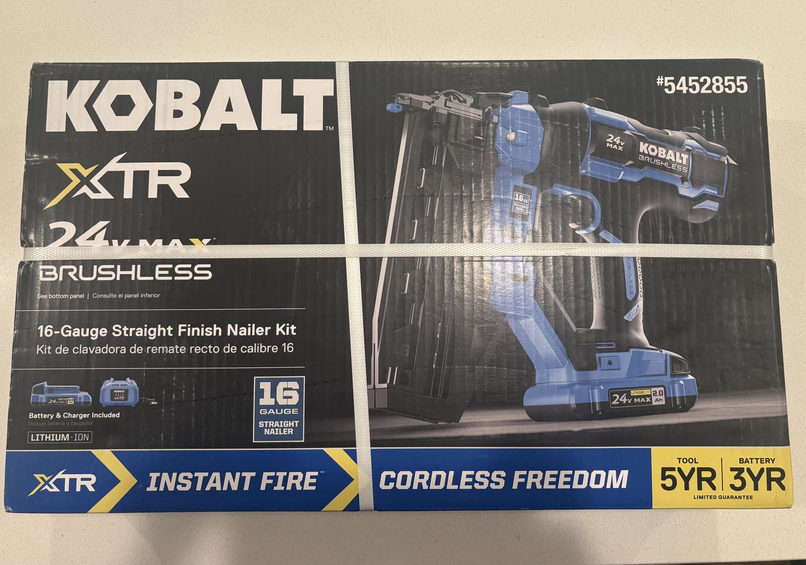 NEW  Kobalt XTR 2-1/2-in 16 -Gauge Cordless Straight Finish Nailer