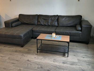 Black Faux Leather Sectional Sofa with Left-Facing Chaise - UsedGood Condition