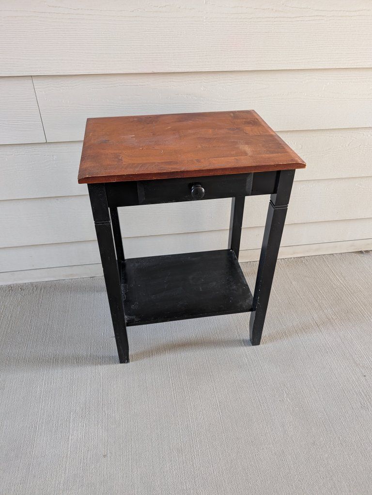 Two-Tone Wooden End Table Nightstand | Brown Top & Black Base | 1-Drawer
