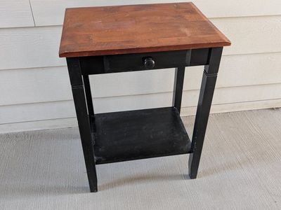 Two-Tone Wooden End Table Nightstand | Brown Top & Black Base | 1-Drawer