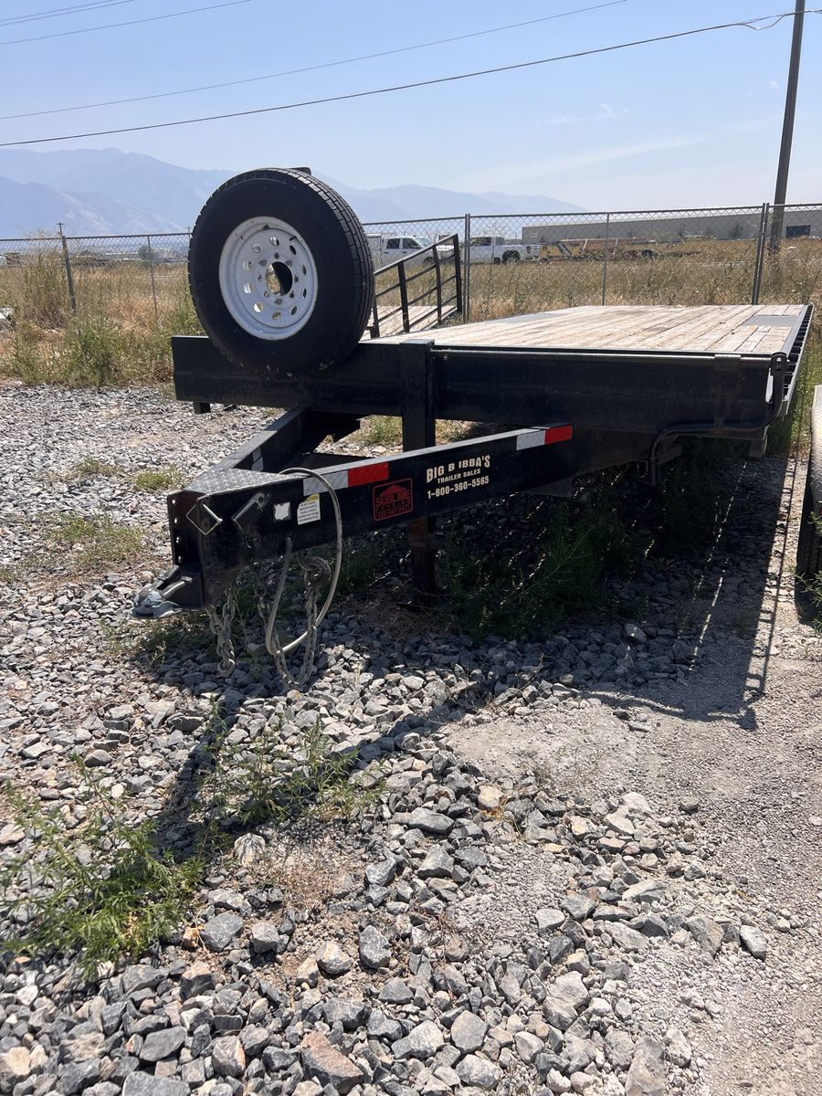 Heavy Duty Flatbed Utility Trailer with Spare Tire and Wood Decking