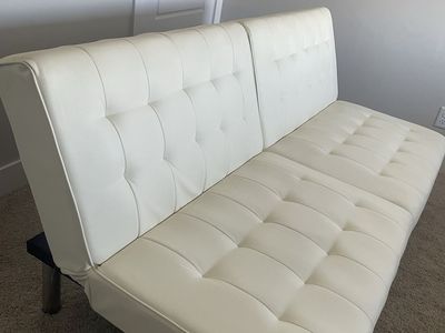 White Tufted Faux Leather Futon Sofa Bed