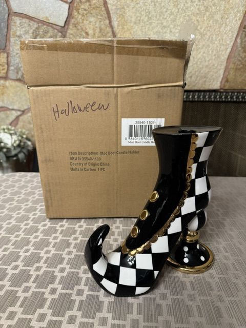 MacKenzie-Childs Mod Boot Candle Holder Courtley Check
